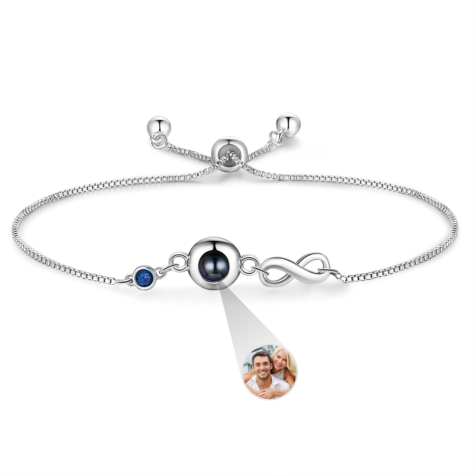Personalised Infinity Projection Bracelet with 1 Photo & Birthstone Projection Bracelet in Silver or Rose Gold Gift for Her