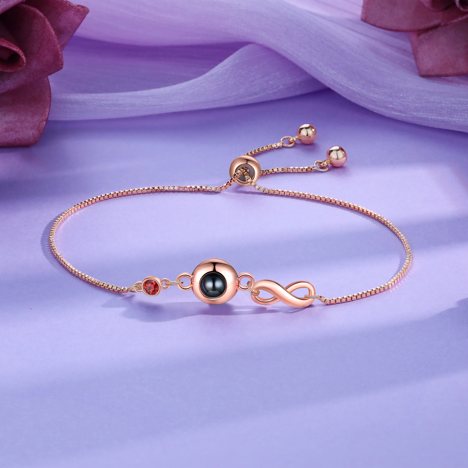 Personalised Infinity Projection Bracelet with 1 Photo & Birthstone Projection Bracelet in Silver or Rose Gold Gift for Her