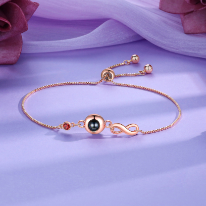 Personalised Infinity Projection Bracelet with 1 Photo & Birthstone Projection Bracelet in Silver or Rose Gold Gift for Her