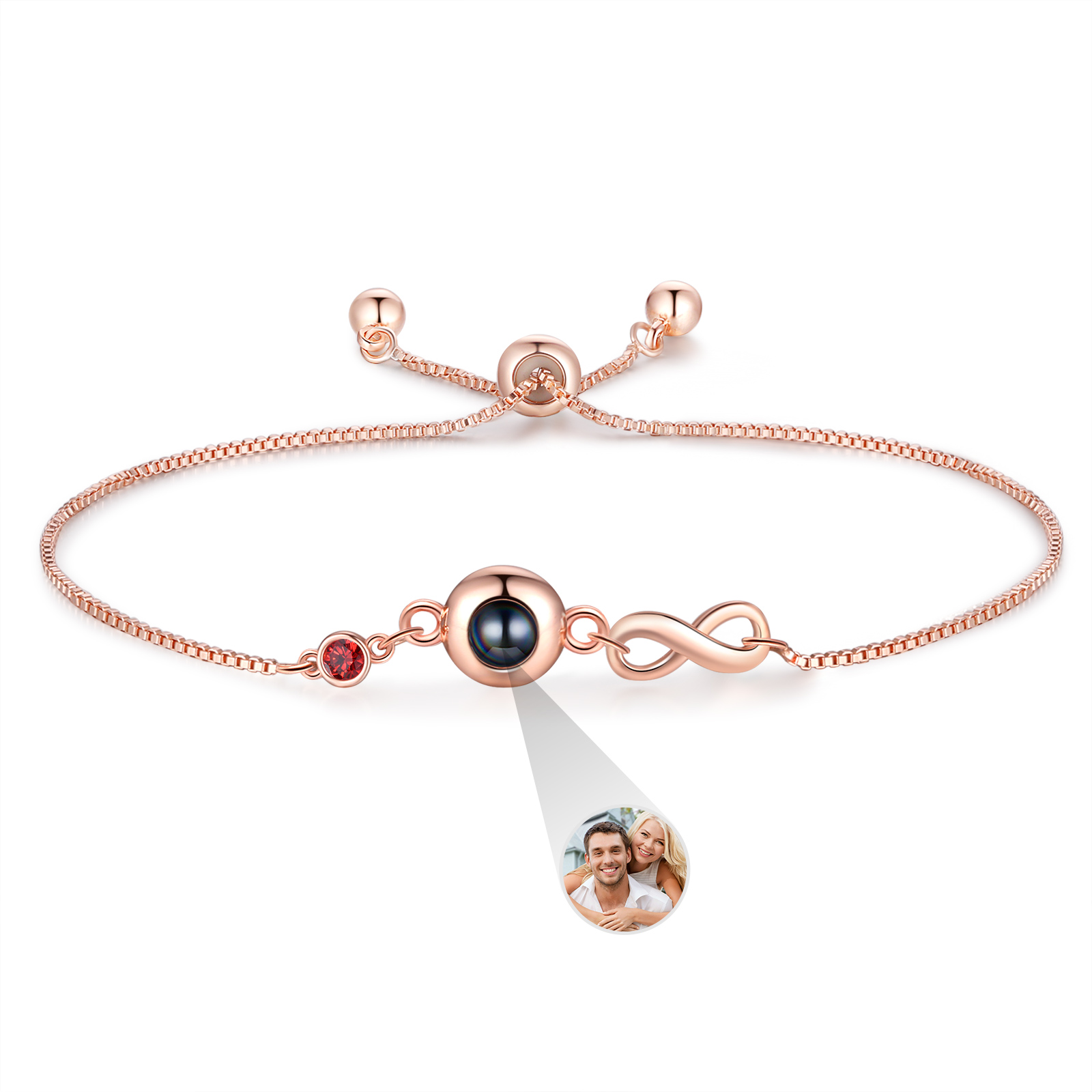 Personalised Infinity Projection Bracelet with 1 Photo & Birthstone Projection Bracelet in Silver or Rose Gold Gift for Her