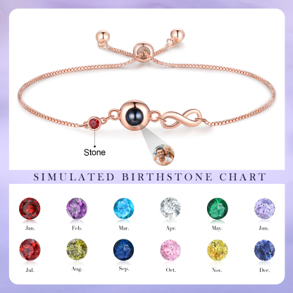 Personalised Infinity Projection Bracelet with 1 Photo & Birthstone Projection Bracelet in Silver or Rose Gold Gift for Her