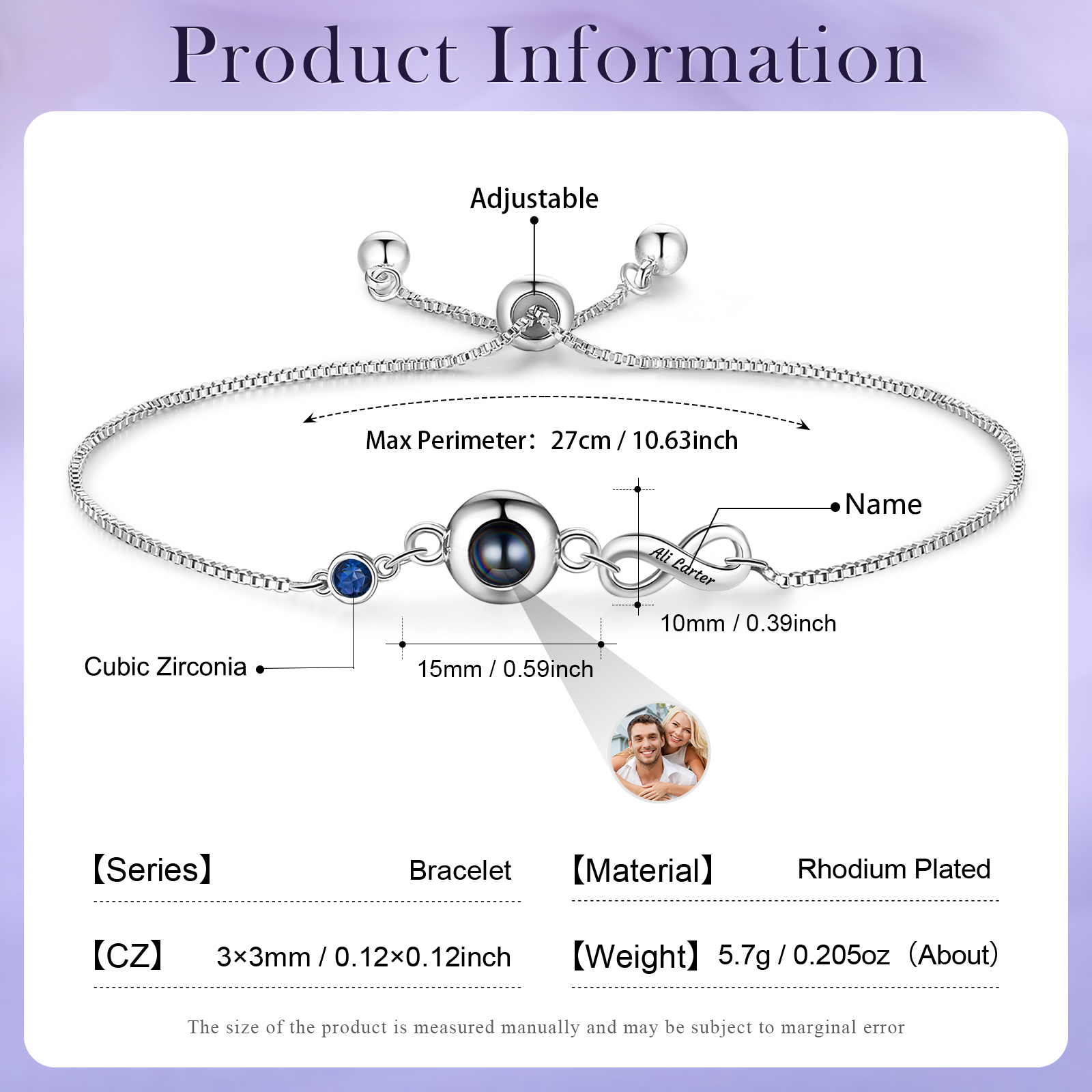 Custom Projection Bracelet with Personalised Photo and Birthstones A Heartfelt Gift for Her