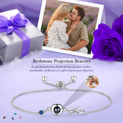 Custom Projection Bracelet with Personalised Photo and Birthstones A Heartfelt Gift for Her