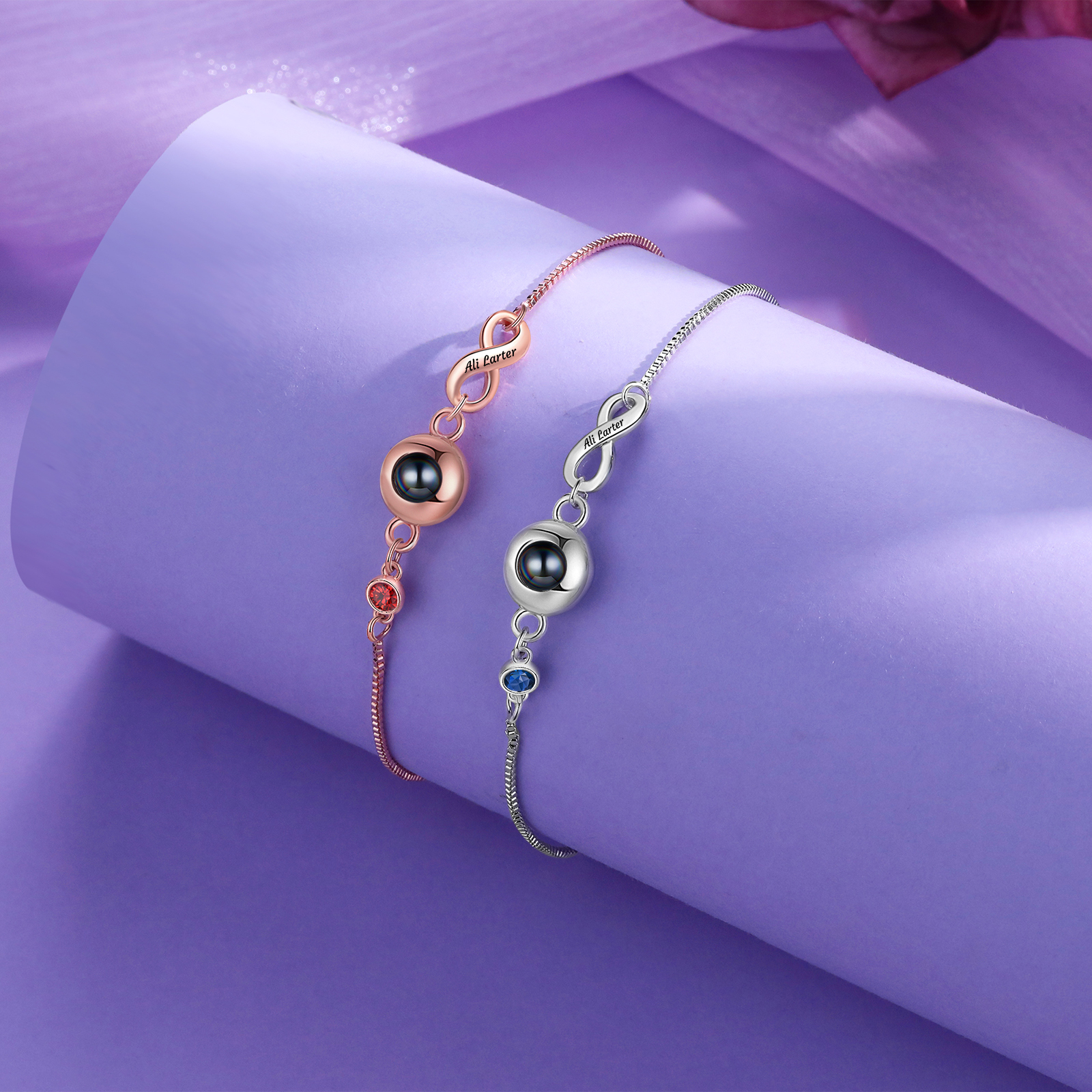 Custom Projection Bracelet with Personalised Photo and Birthstones A Heartfelt Gift for Her
