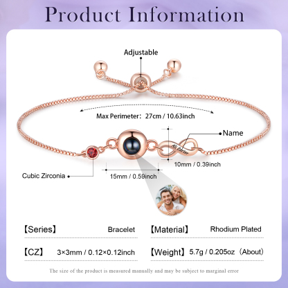 Custom Projection Bracelet with Personalised Photo and Birthstones A Heartfelt Gift for Her