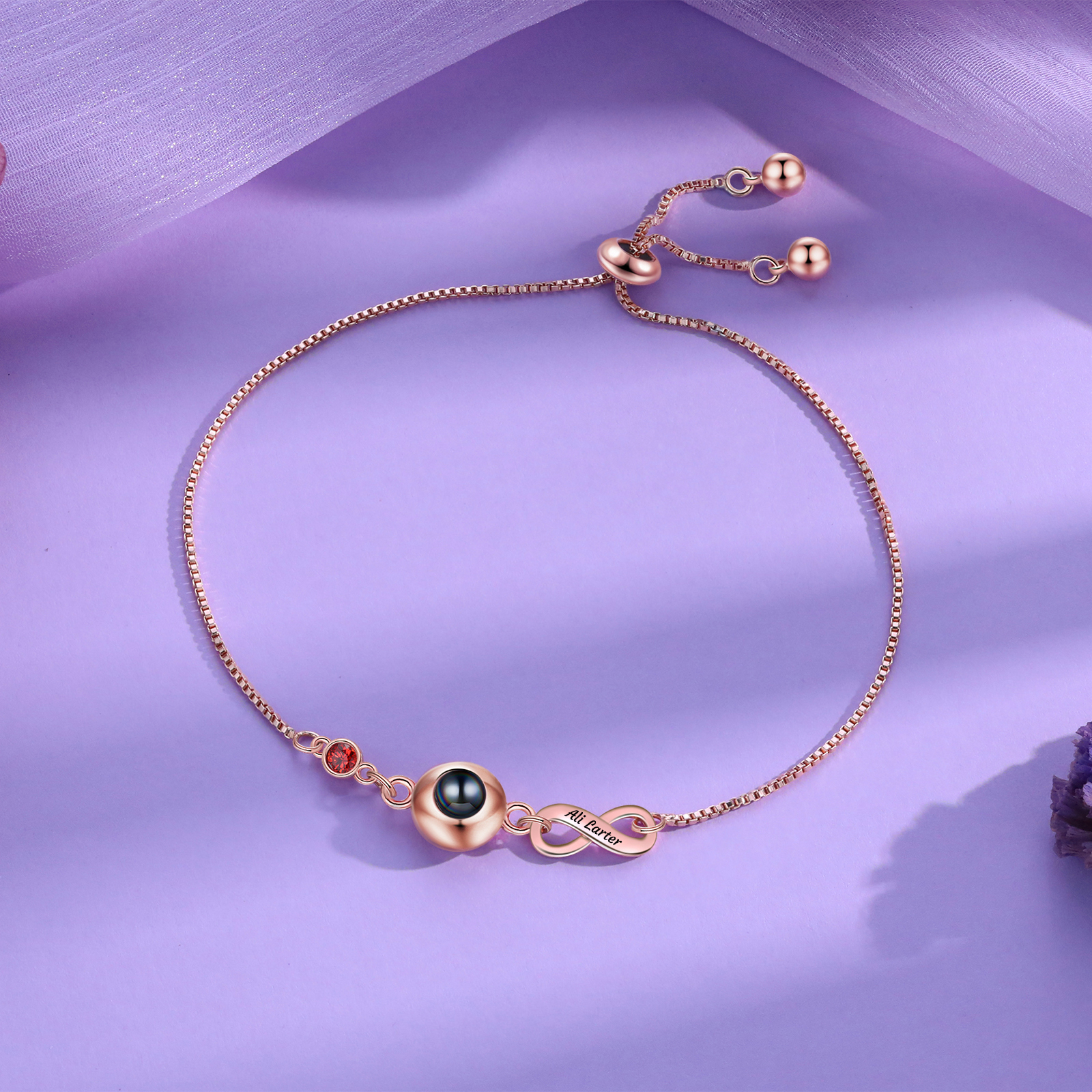 Custom Projection Bracelet with Personalised Photo and Birthstones A Heartfelt Gift for Her