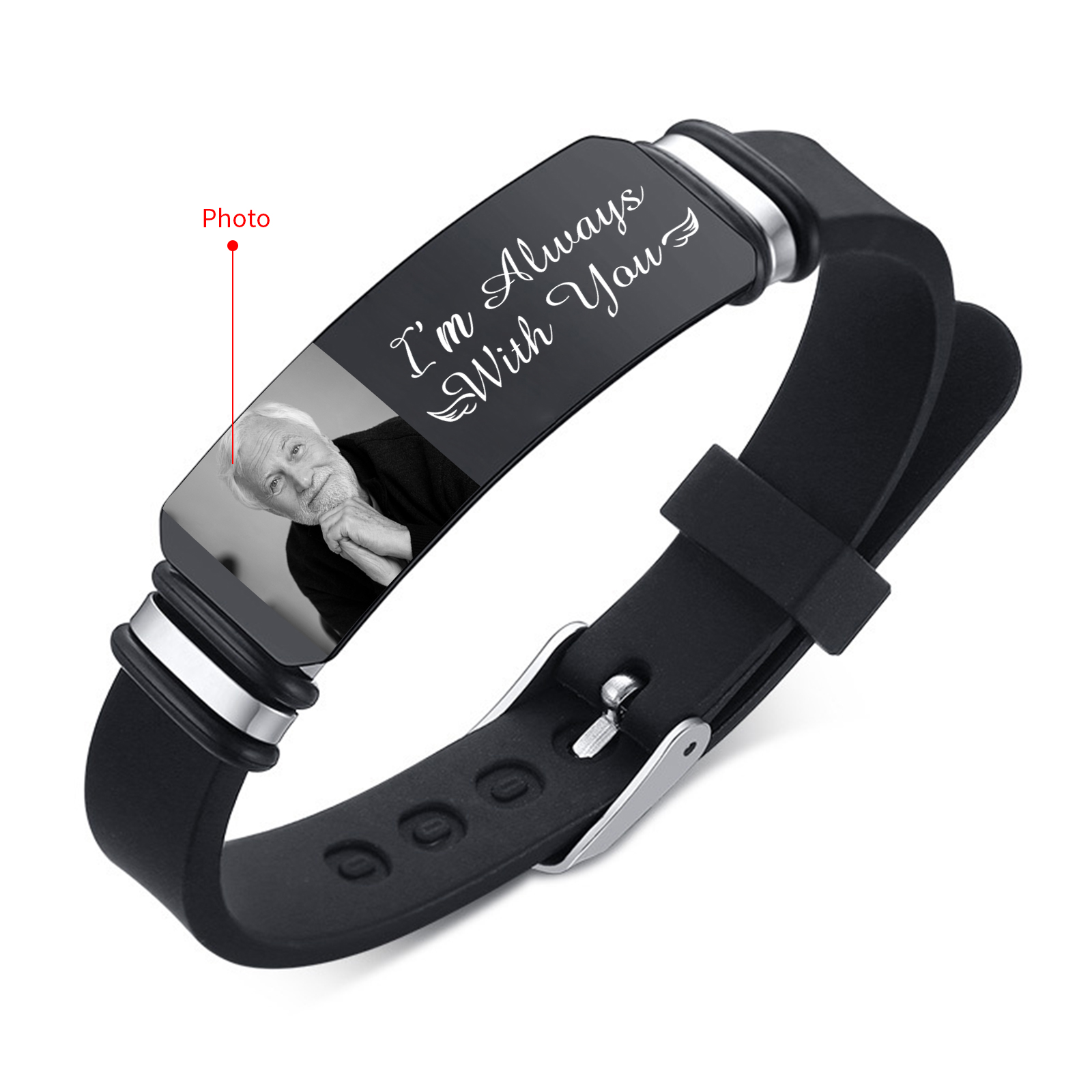 Personalized Memorial Bracelet Custom Photo Black Gifts for Him - I'm Always With You