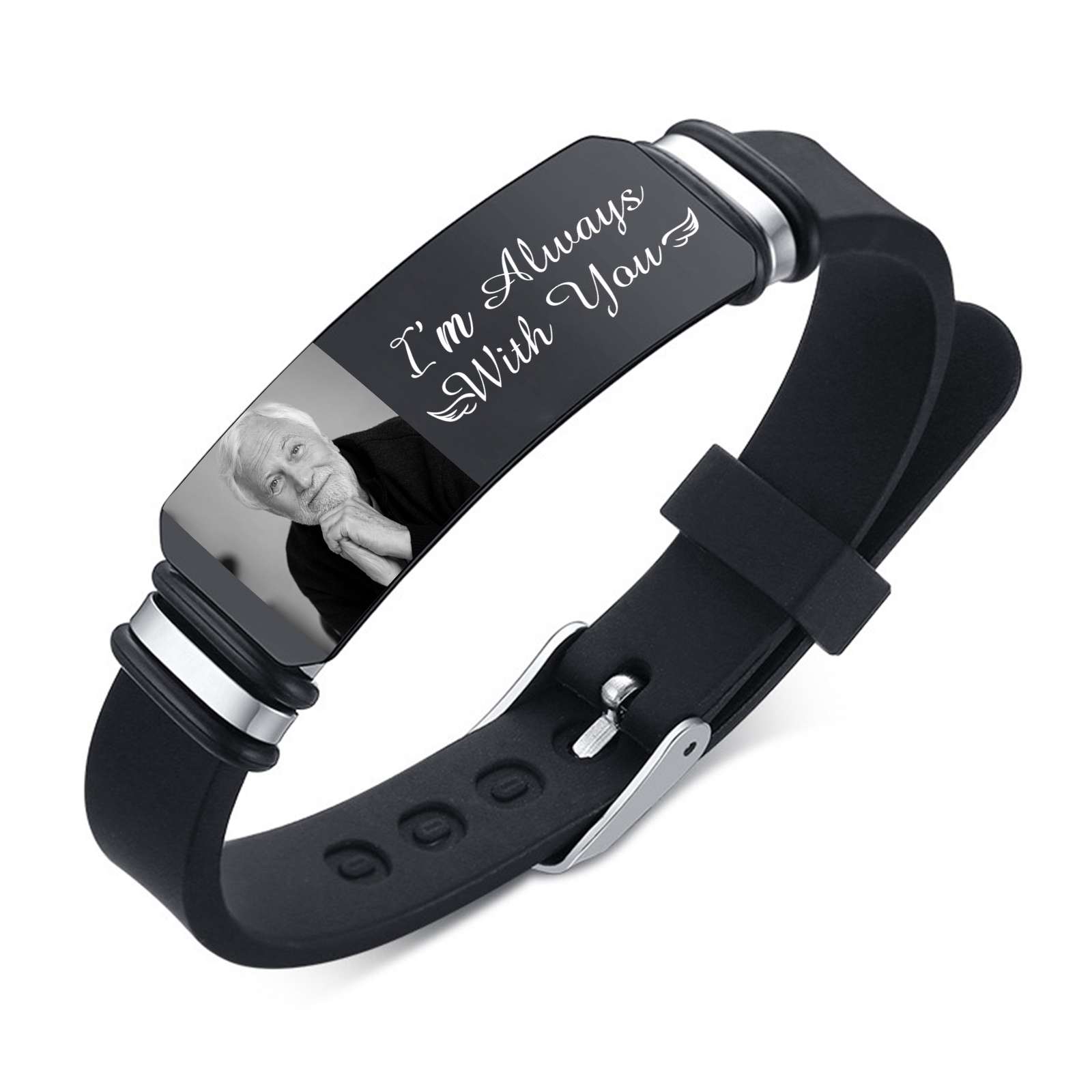 Personalised Memorial Bracelet Custom Photo Black Gifts for Him - I'm Always With You