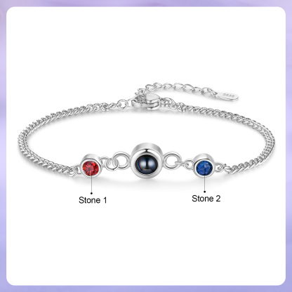 Personalised Projection Bracelet with 1 Photo & 1 Birthstone Adjustable Bracelet in Silver Rose Gold or Gold Gift for Her