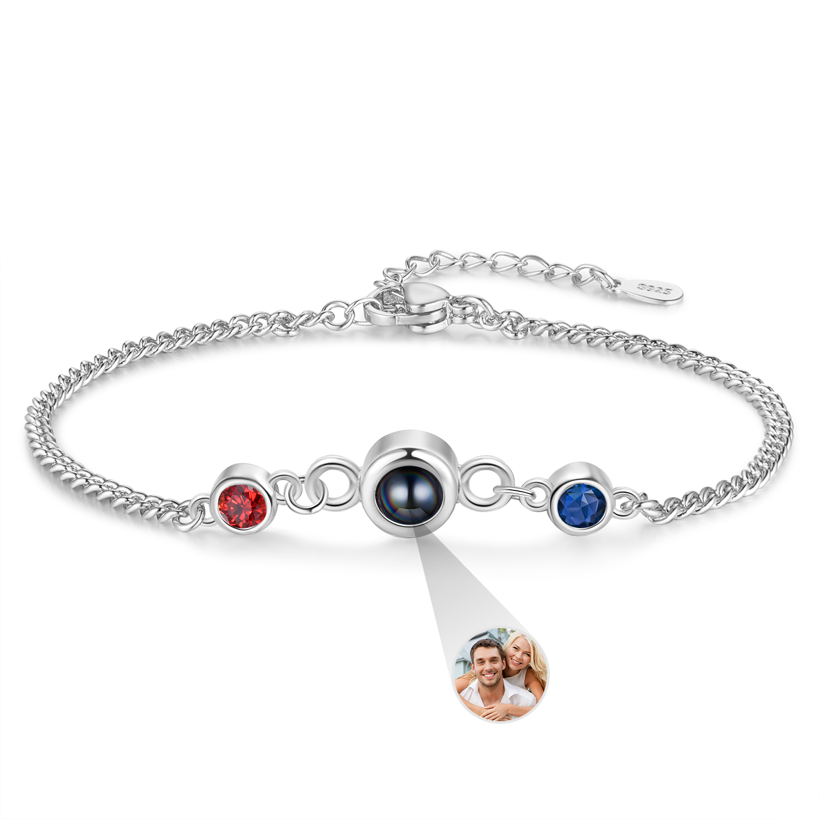 Personalised Projection Bracelet with 1 Photo & 1 Birthstone Adjustable Bracelet in Silver Rose Gold or Gold Gift for Her