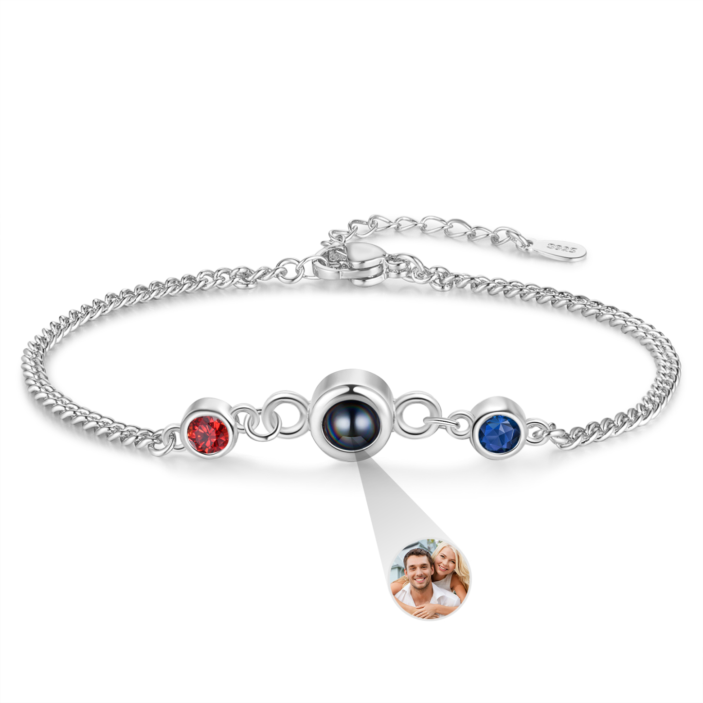 Personalised Projection Bracelet with 1 Photo & 1 Birthstone Adjustabl