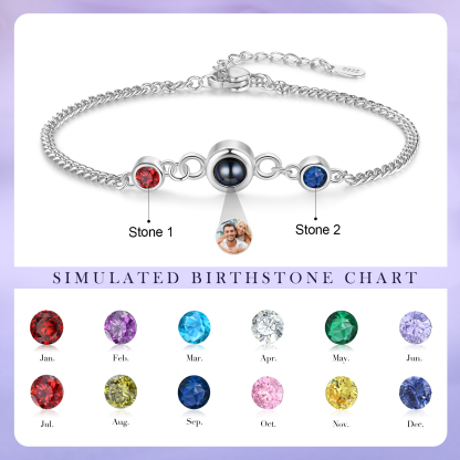 Personalised Projection Bracelet with 1 Photo & 1 Birthstone Adjustable Bracelet in Silver Rose Gold or Gold Gift for Her