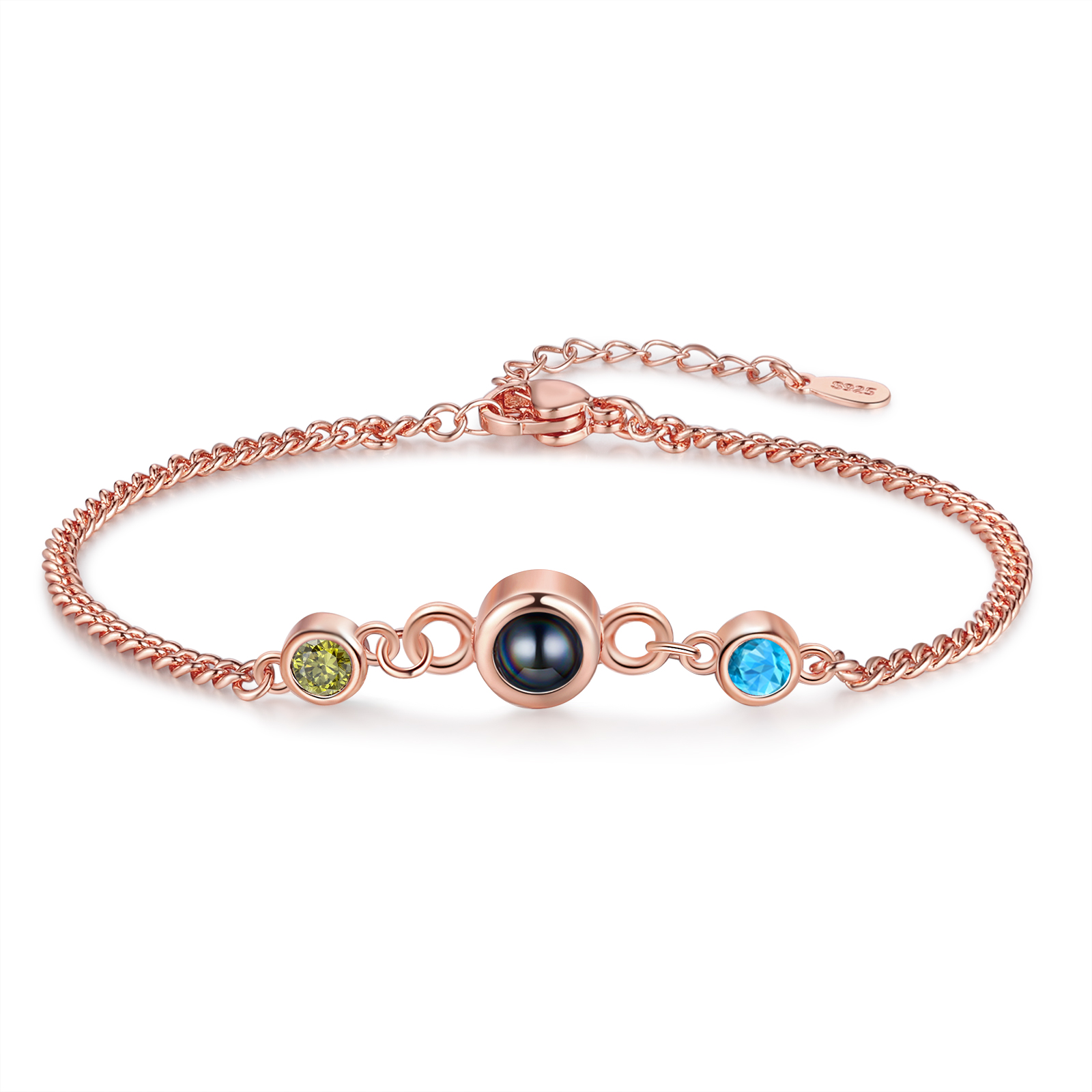 Personalised Projection Bracelet with 1 Photo & 1 Birthstone Adjustable Bracelet in Silver Rose Gold or Gold Gift for Her