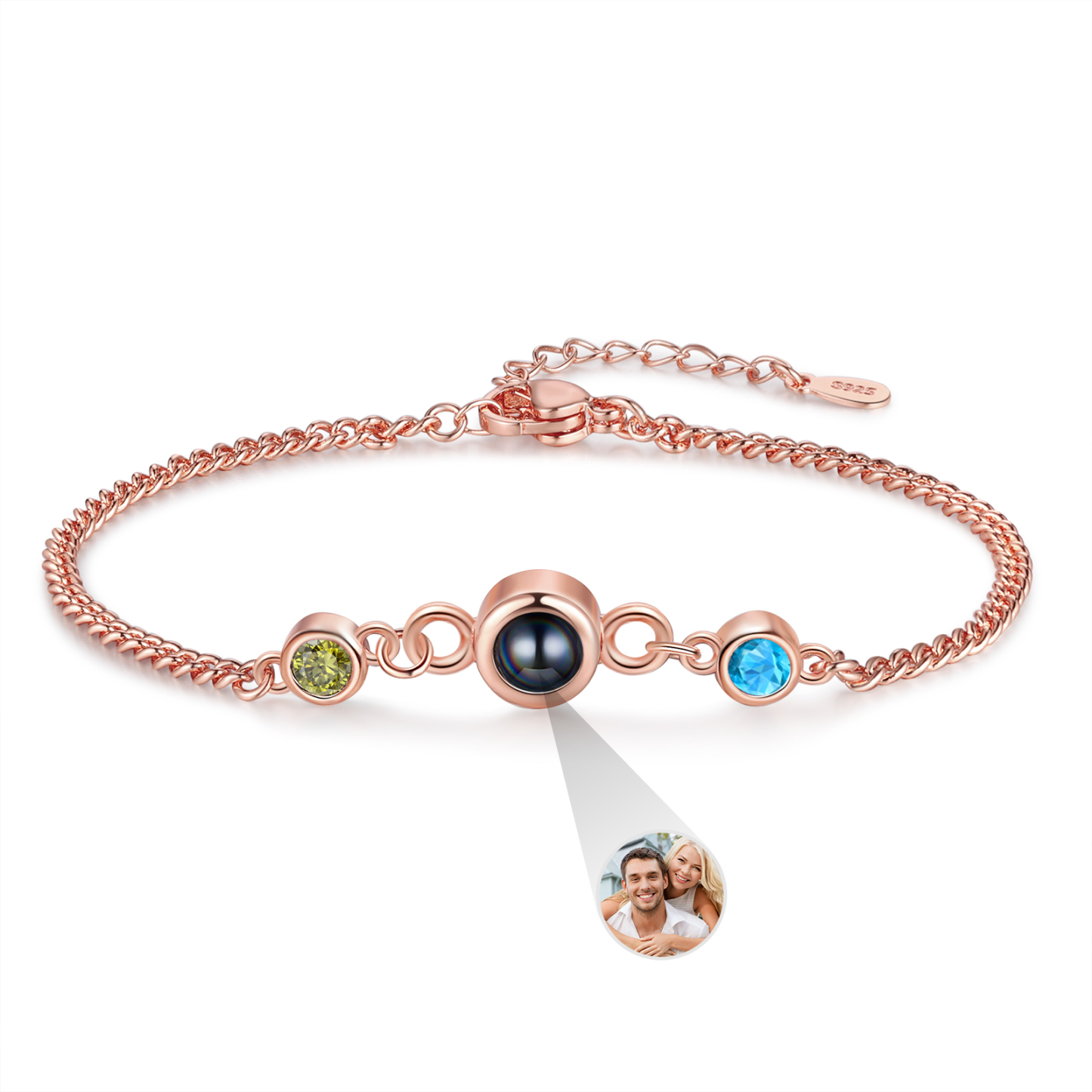 Personalised Projection Bracelet with 1 Photo & 1 Birthstone Adjustable Bracelet in Silver Rose Gold or Gold Gift for Her