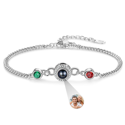 Personalised Projection Bracelet with Photo and Birthstone Adjustable