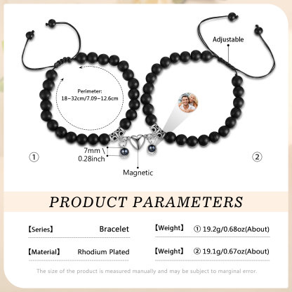 Personalised Projection Bead Bracelet with 1 Photo Adjustable Available in Black Brown or White Gift for Couple