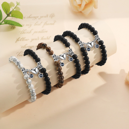Personalised Projection Bead Bracelet with 1 Photo Adjustable Available in Black Brown or White Gift for Couple