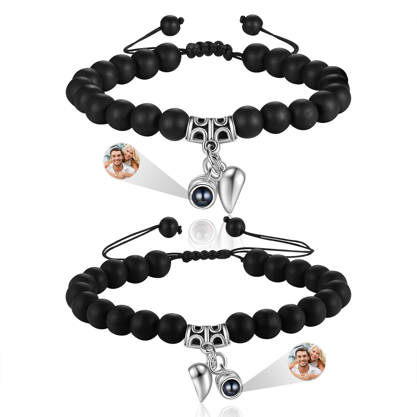 Personalised Projection Bead Bracelet with 1 Photo Adjustable Available in Black Brown or White Gift for Couple