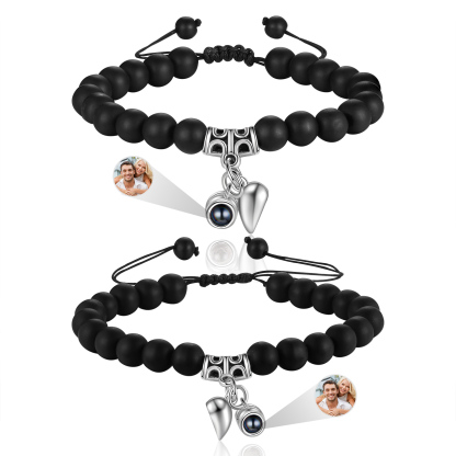 Personalised Projection Bead Bracelet with 1 Photo Adjustable Available in Black Brown or White Gift for Couple