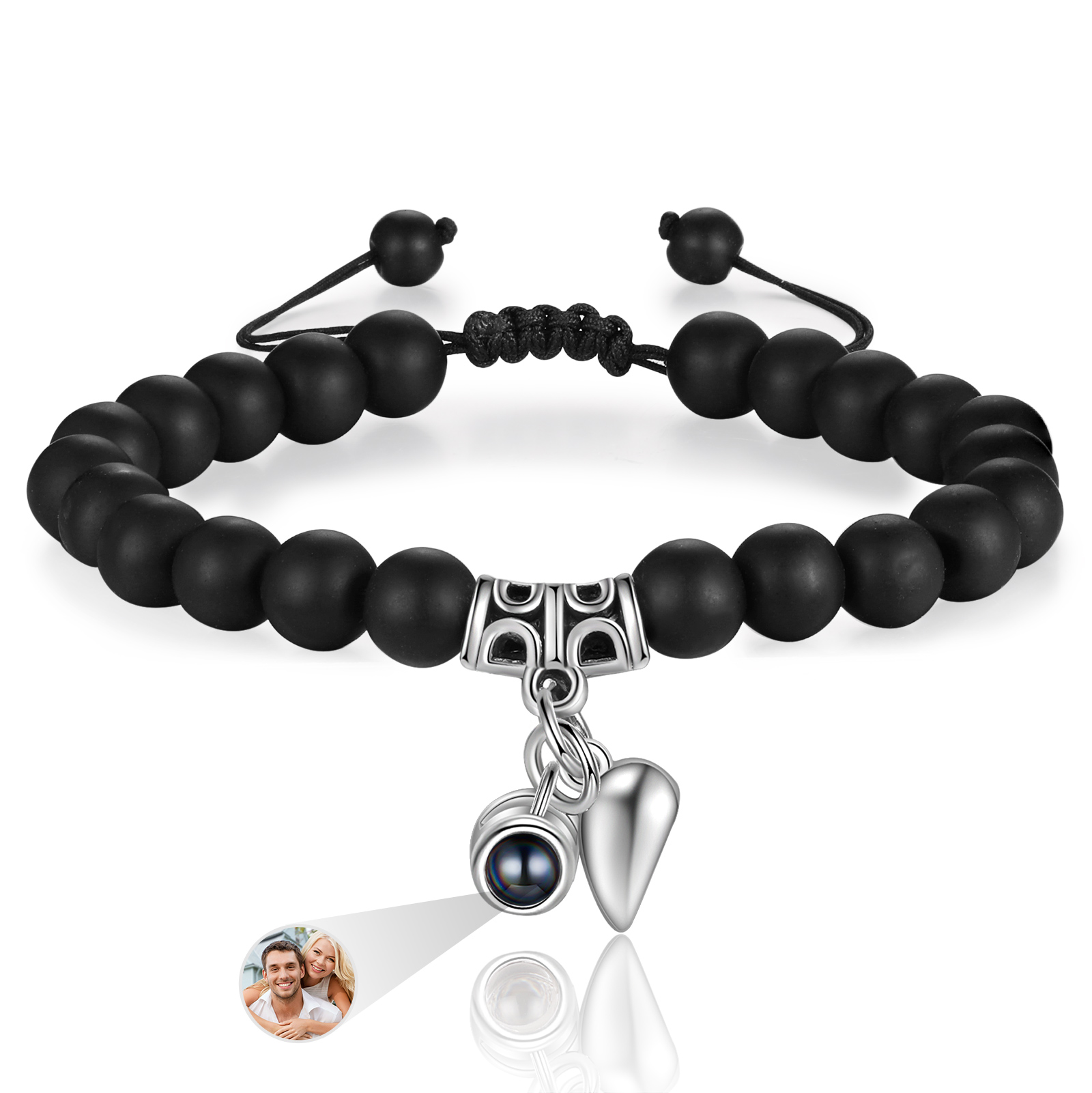 Personalised Projection Bead Bracelet with 1 Photo Adjustable Available in Black Brown or White Gift for Couple