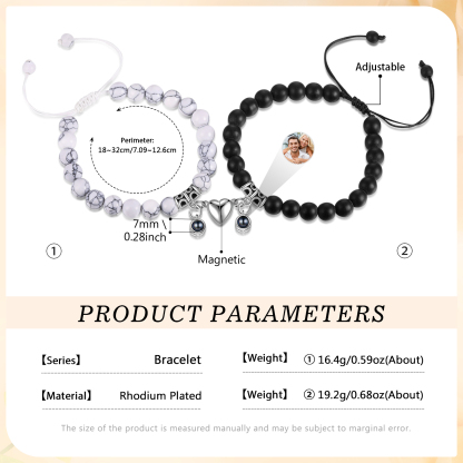 Personalised Projection Bead Bracelet with 1 Photo Adjustable Available in Black Brown or White Gift for Couple