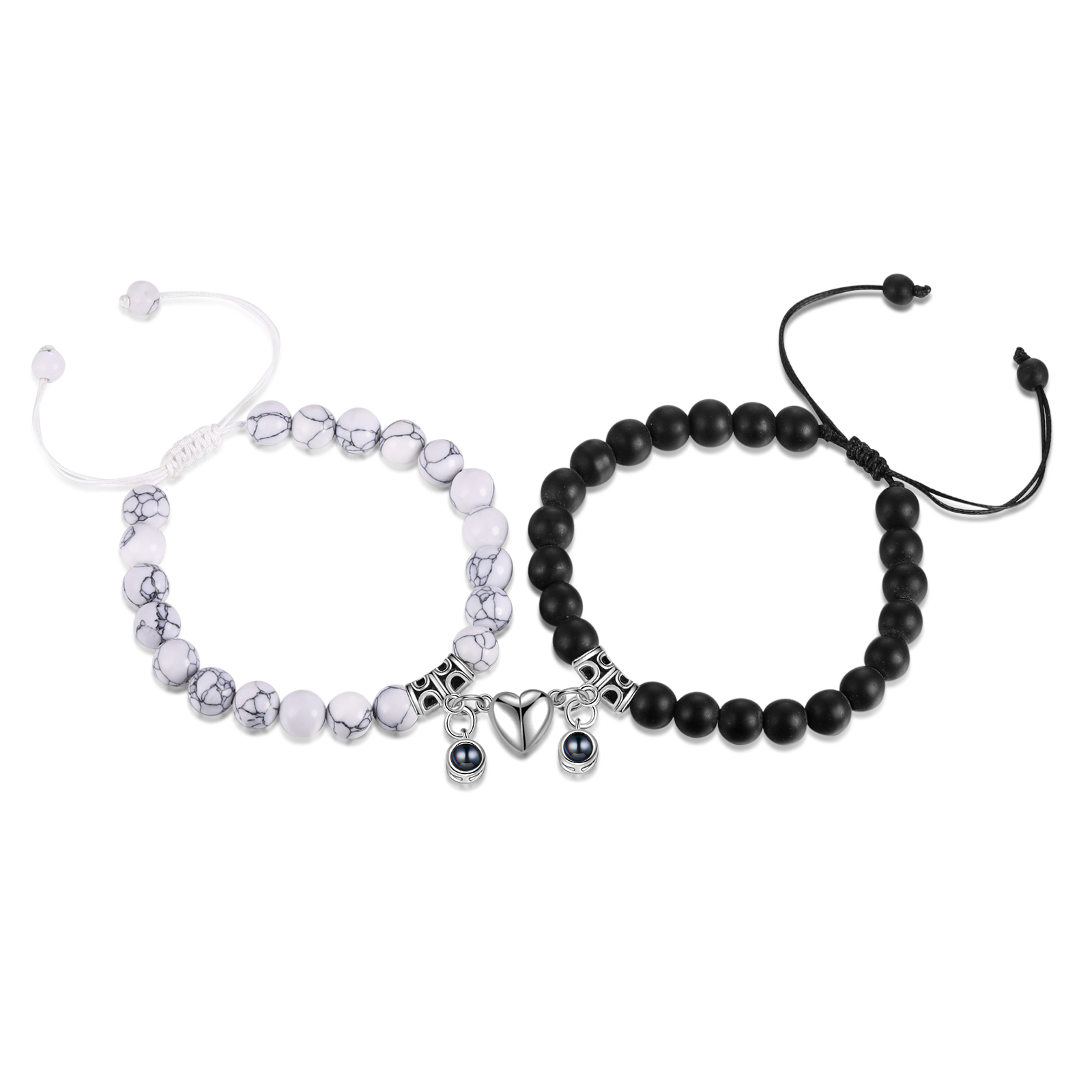 Personalised Projection Bead Bracelet with 1 Photo Adjustable Available in Black Brown or White Gift for Couple