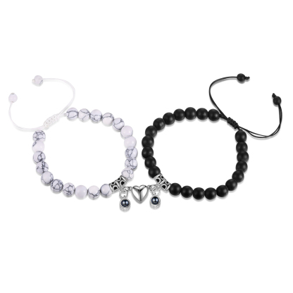 Personalised Projection Bead Bracelet with 1 Photo Adjustable Available in Black Brown or White Gift for Couple