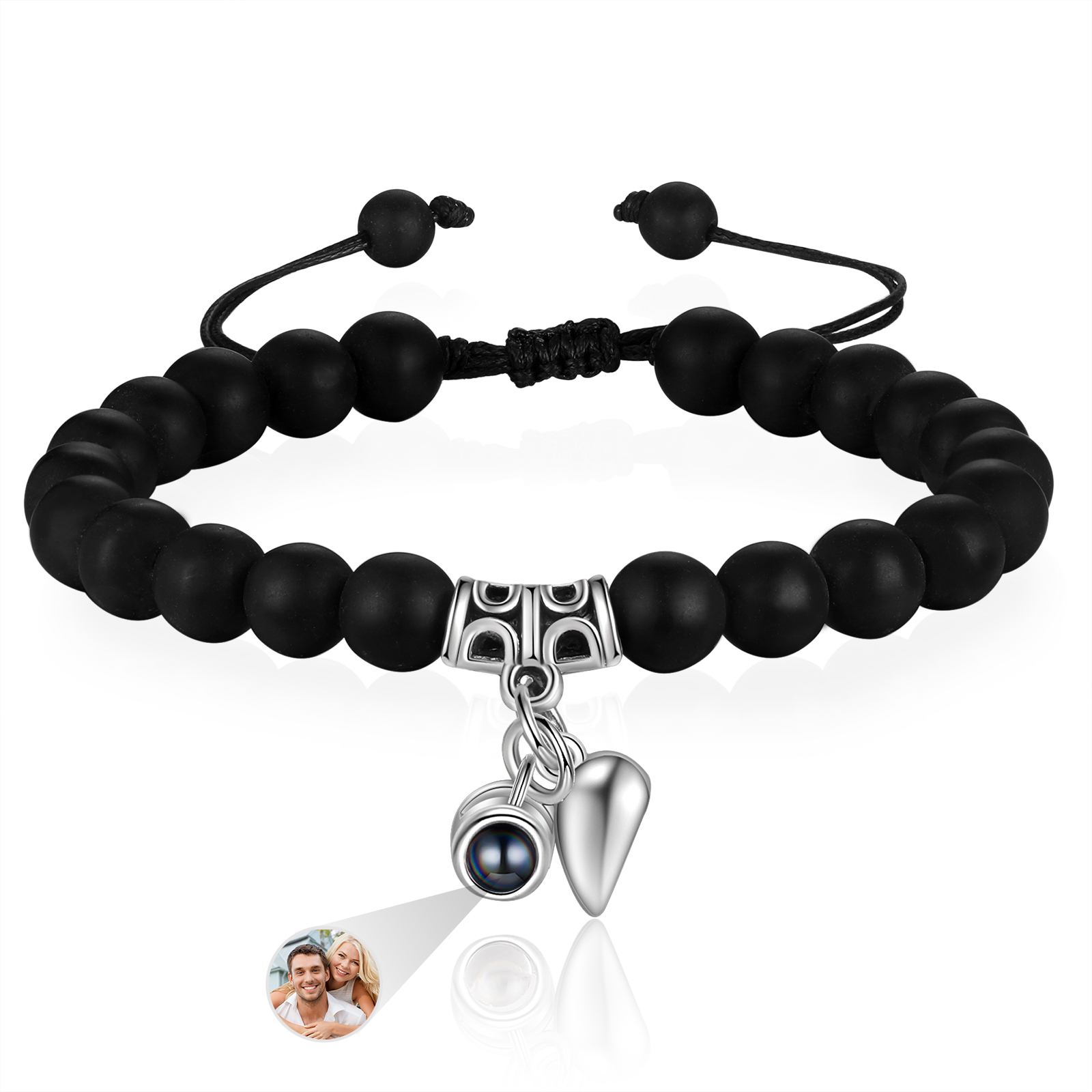 Personalised Projection Bead Bracelet with 1 Photo Adjustable Available in Black Brown or White Gift for Couple