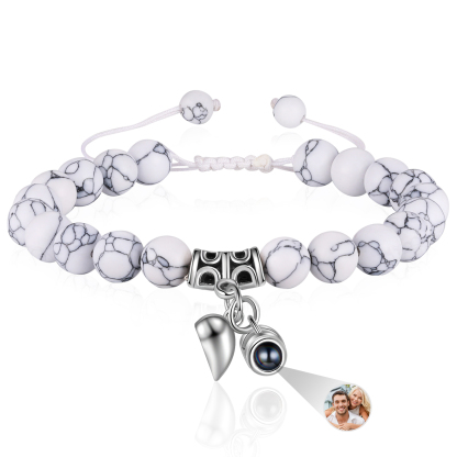 Personalised Projection Bead Bracelet with 1 Photo Adjustable Available in Black Brown or White Gift for Couple
