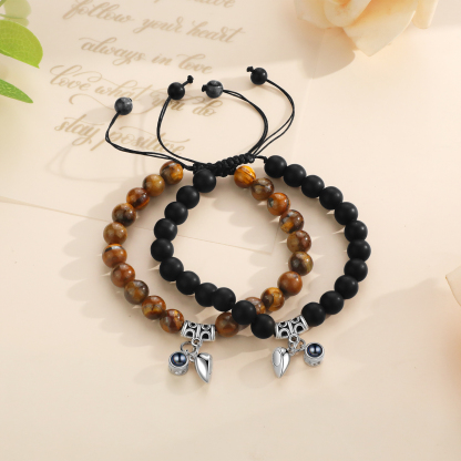 Personalised Projection Bead Bracelet with 1 Photo Adjustable Available in Black Brown or White Gift for Couple