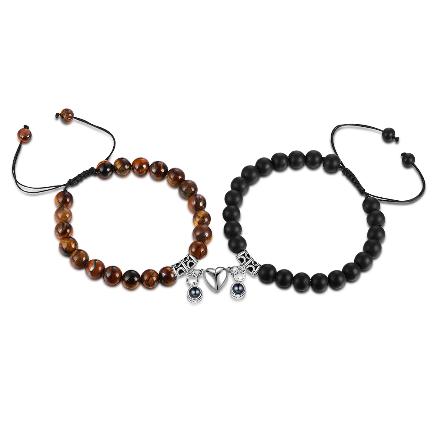 Personalised Projection Bead Bracelet with 1 Photo Adjustable Available in Black Brown or White Gift for Couple