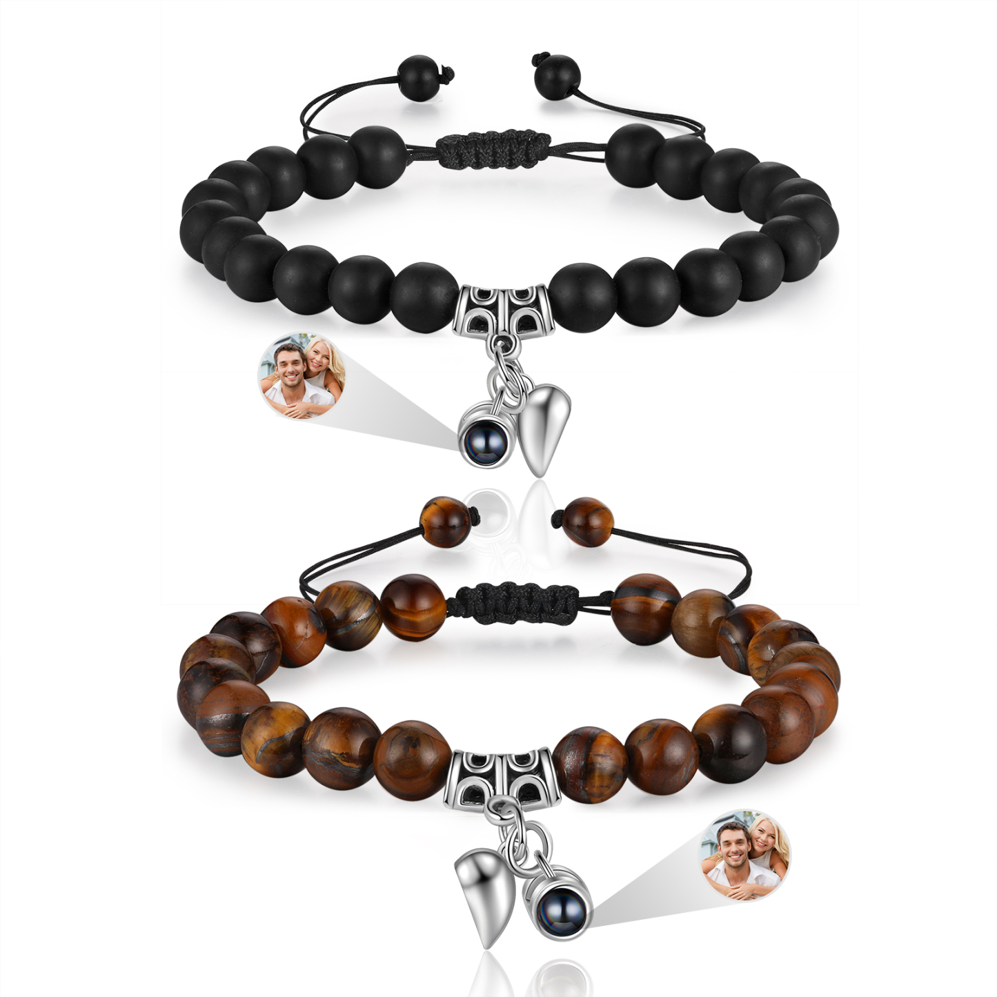 Personalised Projection Bead Bracelet with 1 Photo Adjustable Available in Black Brown or White Gift for Couple