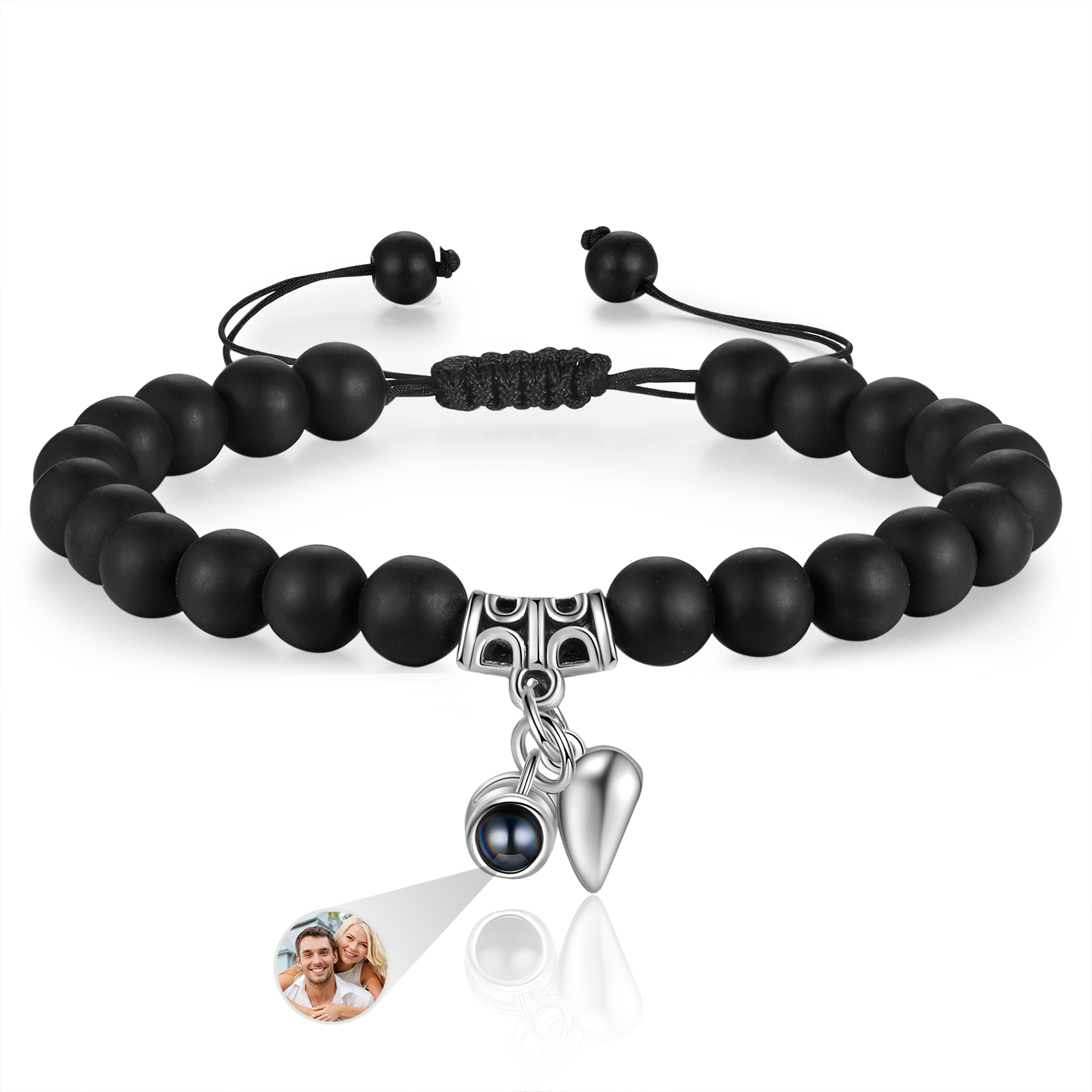Personalised Projection Bead Bracelet with 1 Photo Adjustable Available in Black Brown or White Gift for Couple