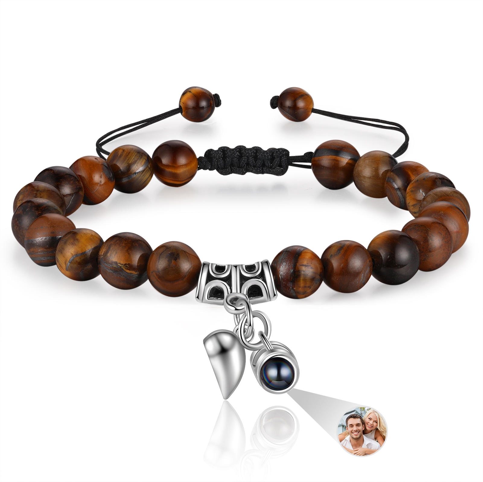 Personalised Projection Bead Bracelet with 1 Photo Adjustable Available in Black Brown or White Gift for Couple
