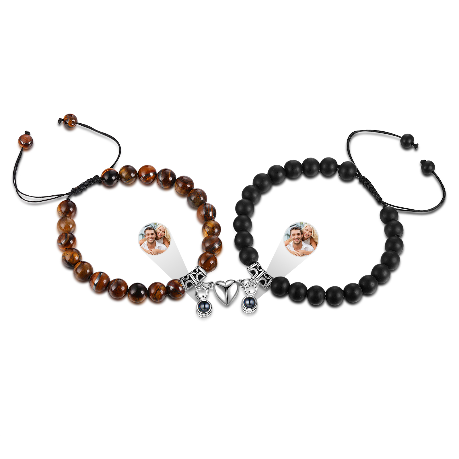 Personalised Projection Bead Bracelet with 1 Photo Adjustable Available in Black Brown or White Gift for Couple