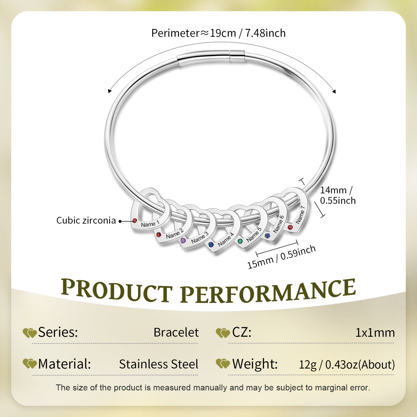 Personalised Heart Bracelet With 7 Birthstones Engraved 7 Names Bracelet Gift For Women-Jessemade AU