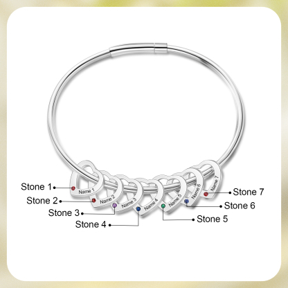 Personalised Heart Bracelet With 7 Birthstones Engraved 7 Names Bracelet Gift For Women-Jessemade AU