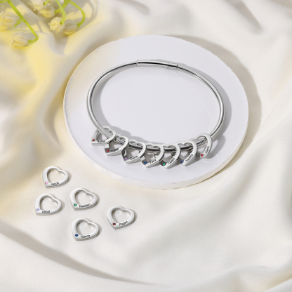 Personalised Heart Bracelet With 8 Birthstones Engraved 8 Names Bracelet Gift For Women-Jessemade AU