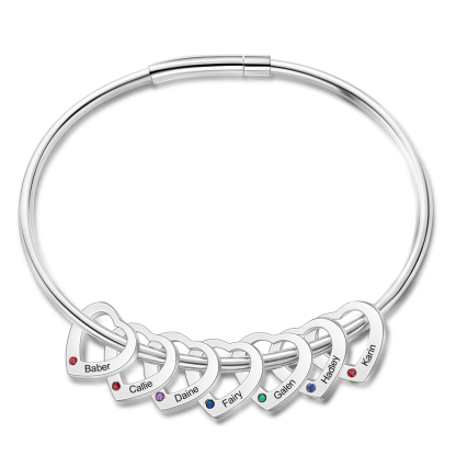 Personalised Heart Bracelet With 7 Birthstones Engraved 7 Names Bracelet Gift For Women-Jessemade AU