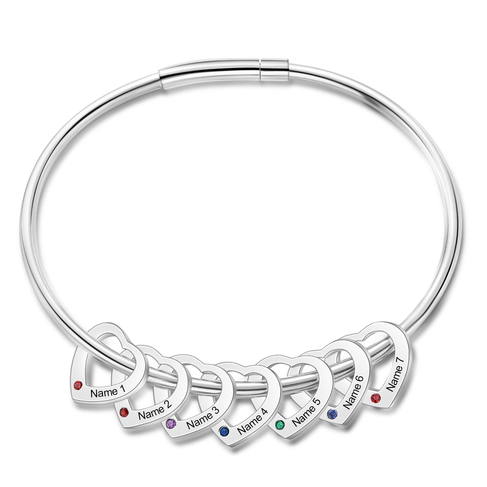 Personalised Heart Bracelet With 7 Birthstones Engraved 7 Names Bracelet Gift For Women-Jessemade AU