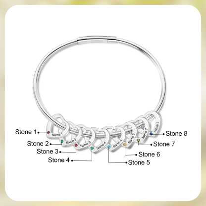 Personalised Heart Bracelet With 8 Birthstones Engraved 8 Names Bracelet Gift For Women-Jessemade AU