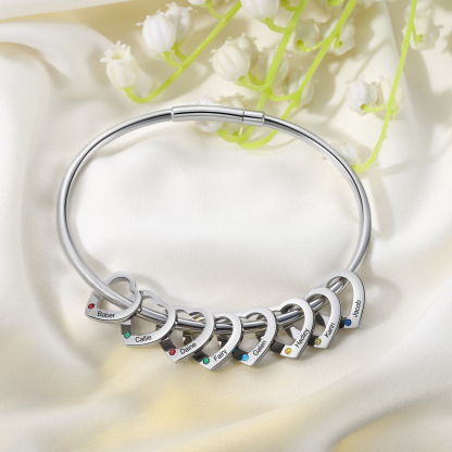 Personalised Heart Bracelet With 8 Birthstones Engraved 8 Names Bracelet Gift For Women-Jessemade AU