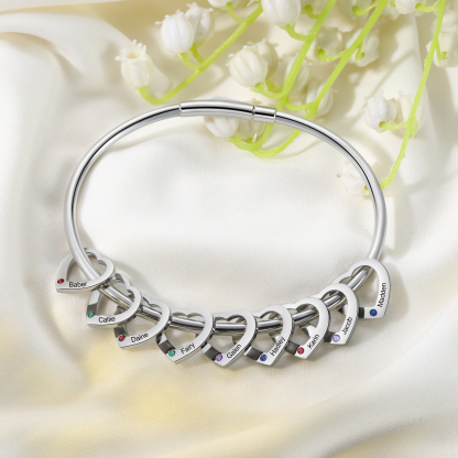 Personalised Heart Bracelet With 9 Birthstones Engraved 9 Names Bracelet Gift For Women-Jessemade AU