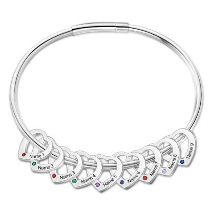 Personalised Heart Bracelet With 9 Birthstones Engraved 9 Names Bracelet Gift For Women-Jessemade AU
