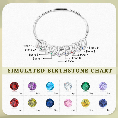 Personalised Heart Bracelet With 9 Birthstones Engraved 9 Names Bracelet Gift For Women-Jessemade AU