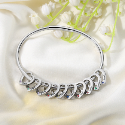 Personalised Heart Bracelet With 10 Birthstones Engraved 10 Names Bracelet Gift For Women-Jessemade AU