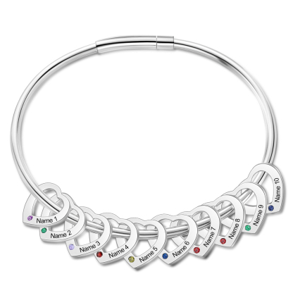 Personalised Heart Bracelet With 10 Birthstones Engraved 10 Names Bracelet Gift For Women-Jessemade AU