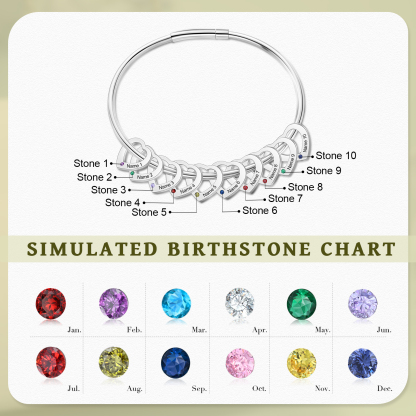 Personalised Heart Bracelet With 10 Birthstones Engraved 10 Names Bracelet Gift For Women-Jessemade AU