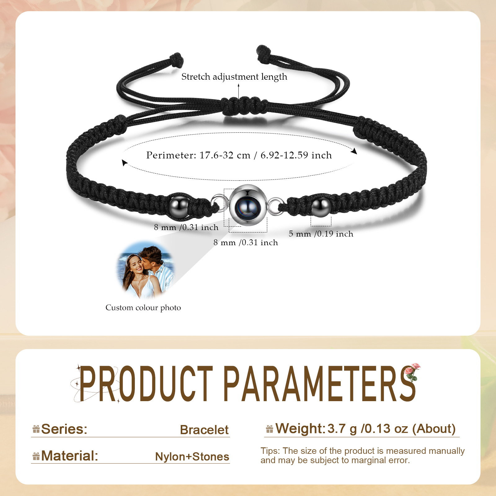 Personalised Projection Bracelet for Couples Custom Photo Bead Adjustable Bracelet 4 Styles Thoughtful Gift for Loved Ones