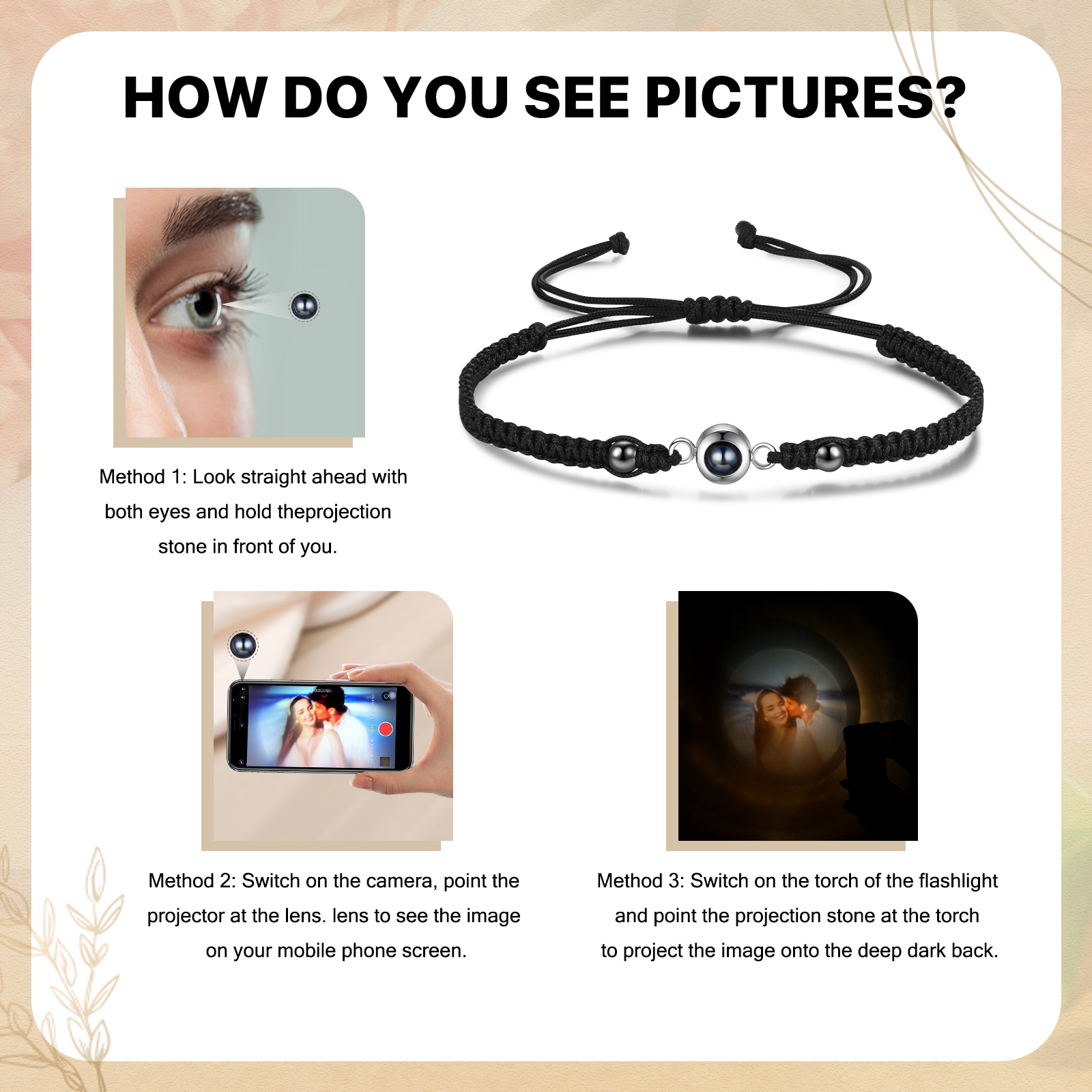 Personalised Projection Bracelet for Couples Custom Photo Bead Adjustable Bracelet 4 Styles Thoughtful Gift for Loved Ones